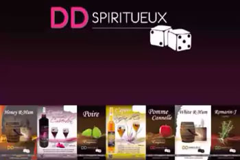 DD Spiritueux, Etiquètes et présentoire.